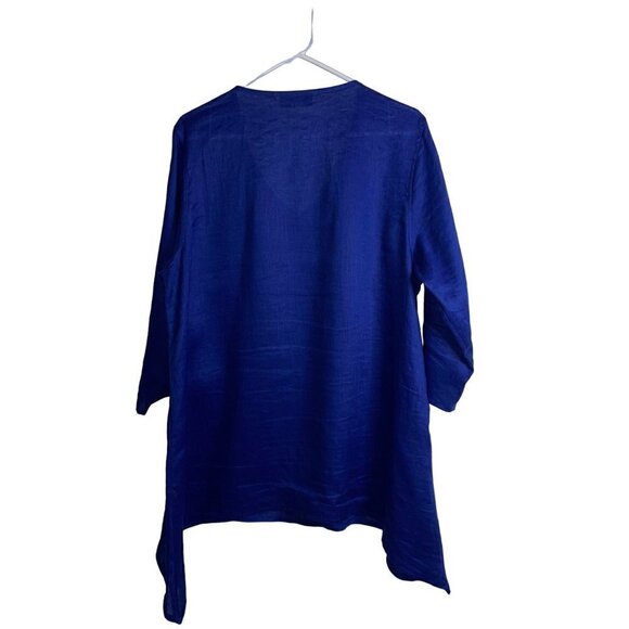 Caroline Rose Womens Tunic Size XL Blue Pure Linen Sharkbite Hem Made In USA - Picture 8 of 8